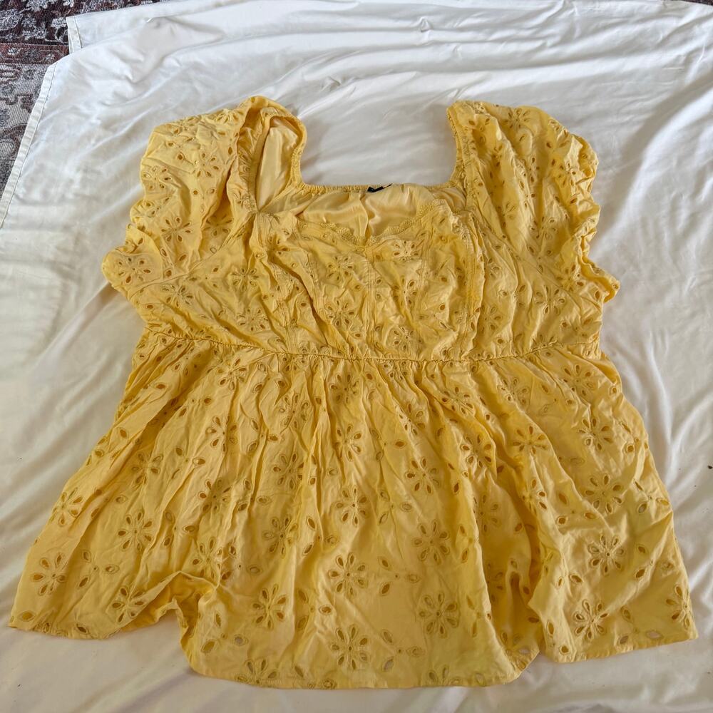 Torrid Yellow Floral Eyelet Babydoll Blouse Plus Size 6X Cottagecore Whimsy - Picture 2 of 9